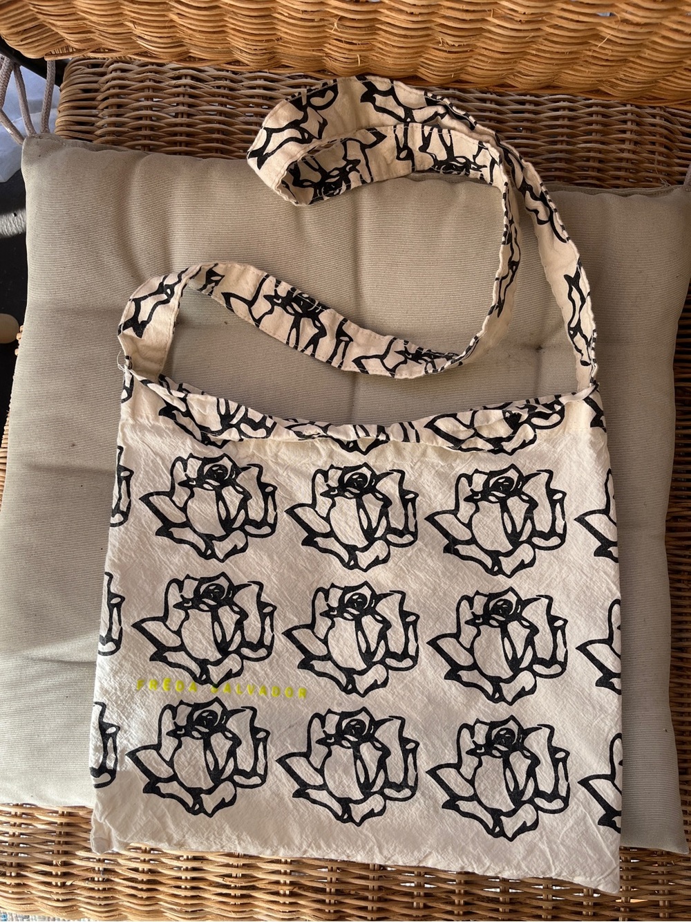 Freda Salvador Rose Floral Print Tote Bag in Cream and Black